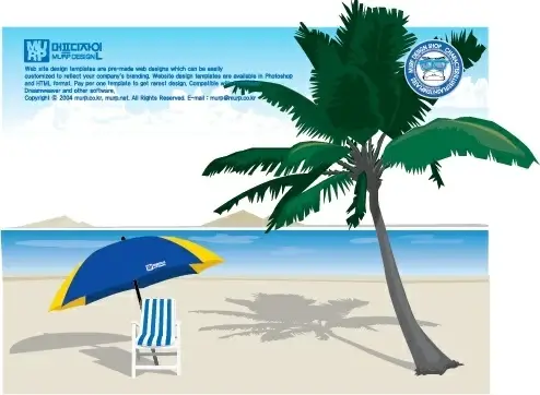 tropical beach background coconut umbrella icons decor