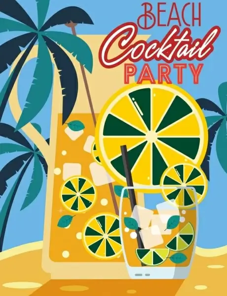 beach party banner glass lemon slice coconut icons