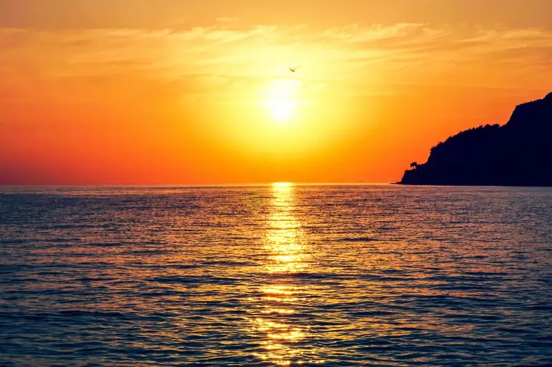 beach sunset scene picture calm dark twilight 
