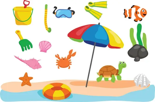 beach toys vector cartoon