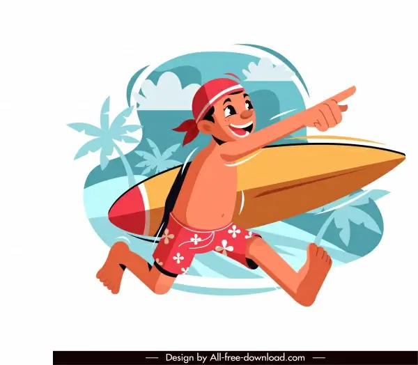 beach vacation painting surfer sketch cartoon design