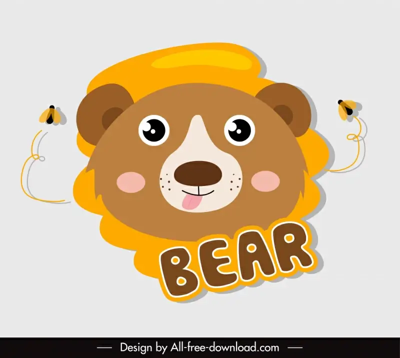 bear animal logo template cute flat cartoon design 