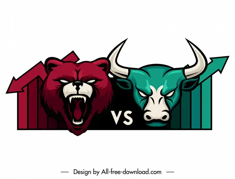 bear bull heads arrow chart stock trading design elements  sketch