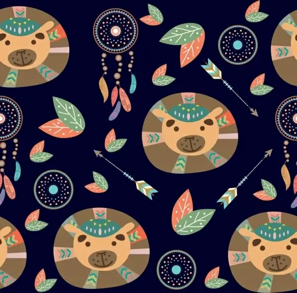bear head icons background repeating tribal style decoration