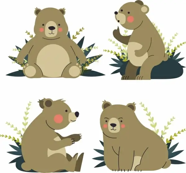 bear icons collection cute cartoon characters