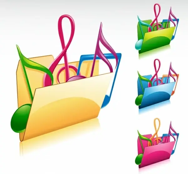 music notes folder icons modern colorful 3d design