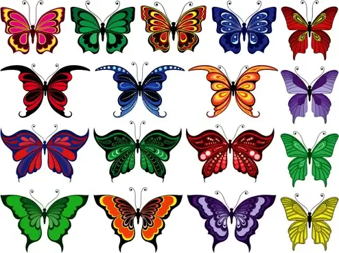 beautiful butterflies vector icons set 