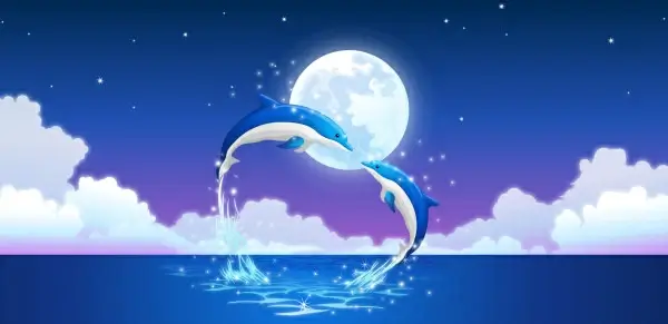 beautiful dolphins and moon vector background