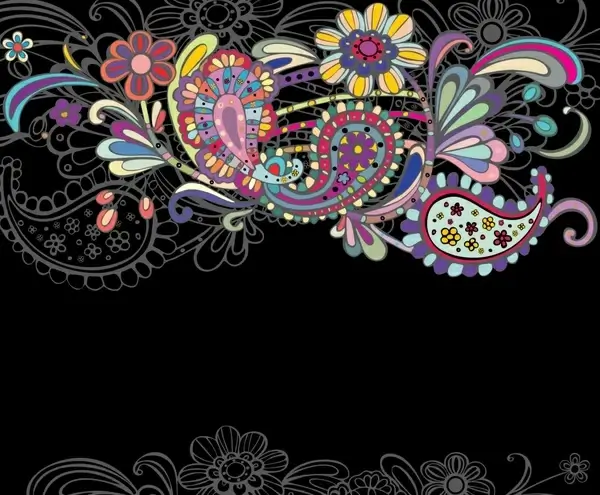 decorative floral pattern template dark colorful classical doodles