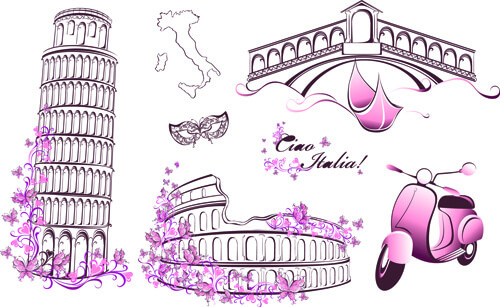 beautiful floral with italy symbols vector