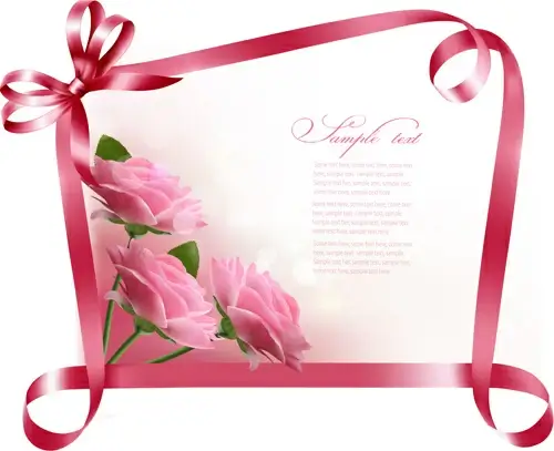 beautiful flower with ribbon frames card vector