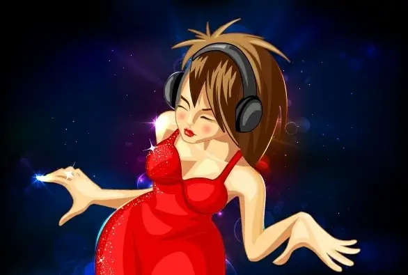 beautiful girl and music design vector