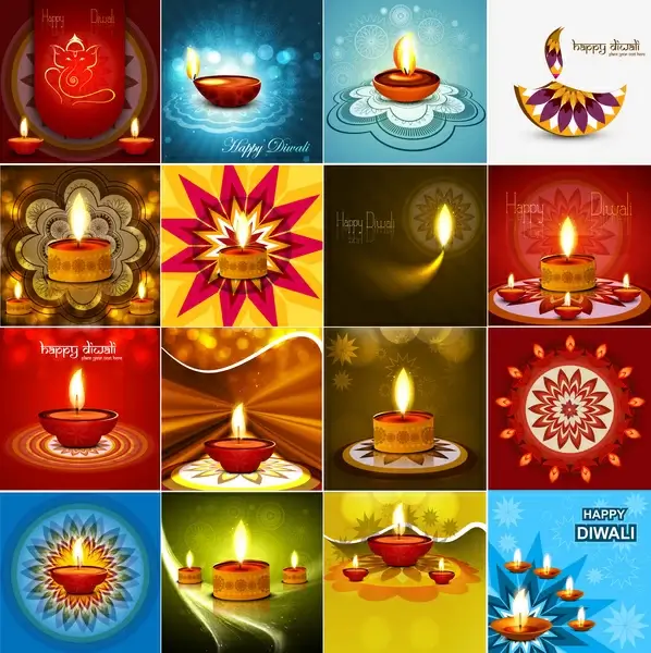 beautiful happy diwali 20 collection celebration presentation card colorful hindu festival vector