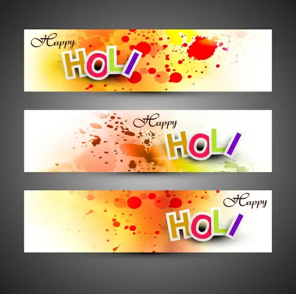 beautiful holi festival celebration header set colorful background vector