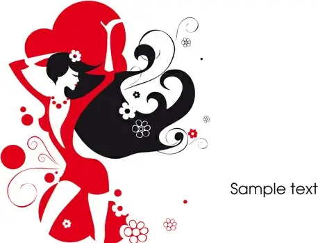 beautiful lady in red vector set