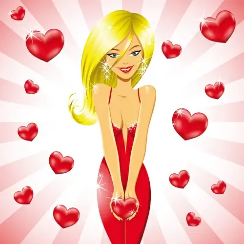 beautiful lady in red vector set
