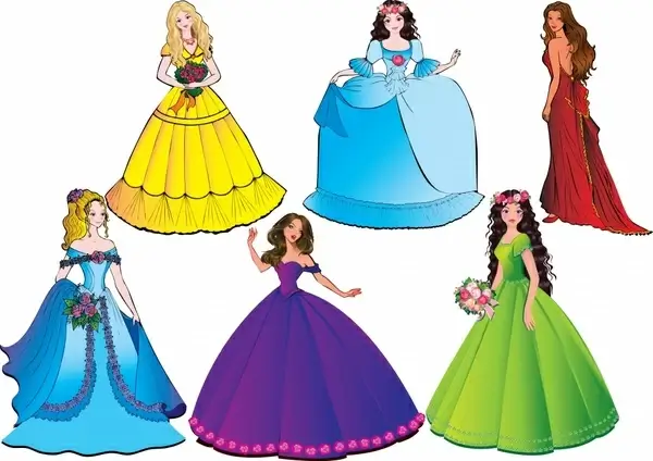 princess icons cute cartoon sketch colorful design