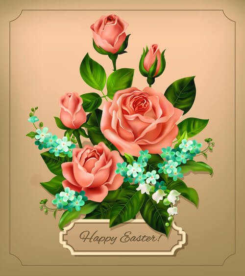 beautiful roses with vintage cards vector