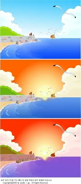 beach scene background templates colorful cartoon design