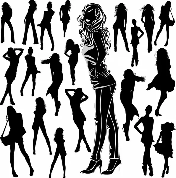 fashion model icons black silhouettes design