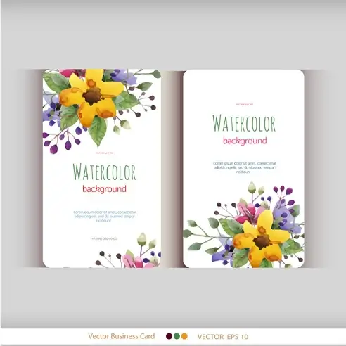 beautiful watercolor flower business cards vector set