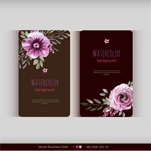 beautiful watercolor flower business cards vector set 