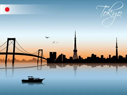 beautiful waterfront city scenery vector set
