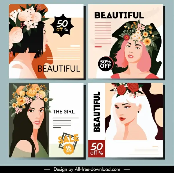 beauty advertising poster elegant lady floral sketch