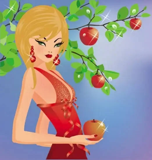 beauty painting lady apple tree sketch cartoon character