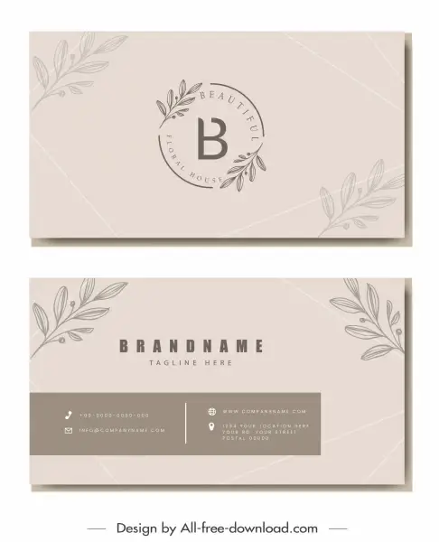 beauty business card template elegant handdrawn leaf decor