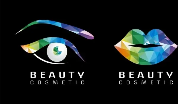 beauty cosmetic logotype colorful polygonal eye lip icons