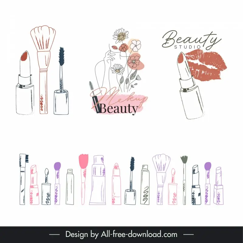 beauty design elements cosmetic tools handdrawn sketch
