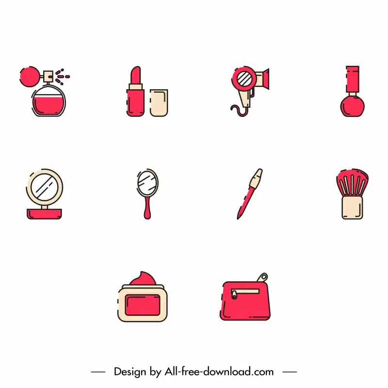 beauty icons sets flat classical outline tools objects sketch