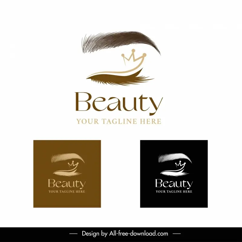 beauty logo template flat handdrawn eye crown  