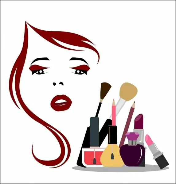beauty makeup background accessories icons woman sketch decor