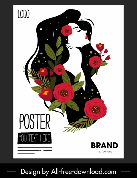 beauty poster woman floral sketch colorful classical decor