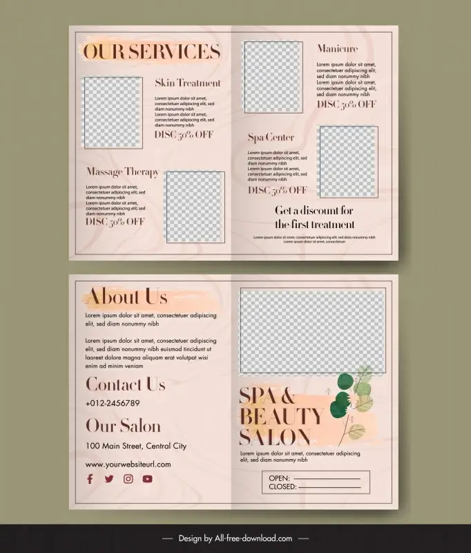 beauty salon brochure template classical checkered geometry leaves