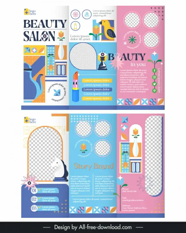 beauty salon brochure template colorful flat elegance 