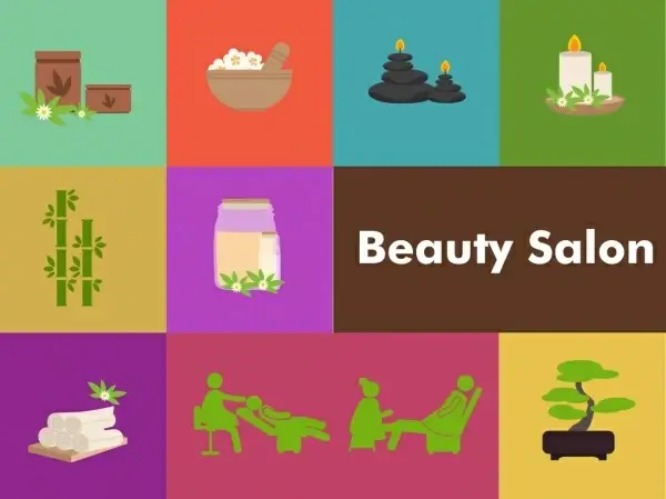 beauty salon design elements spa icons isolation