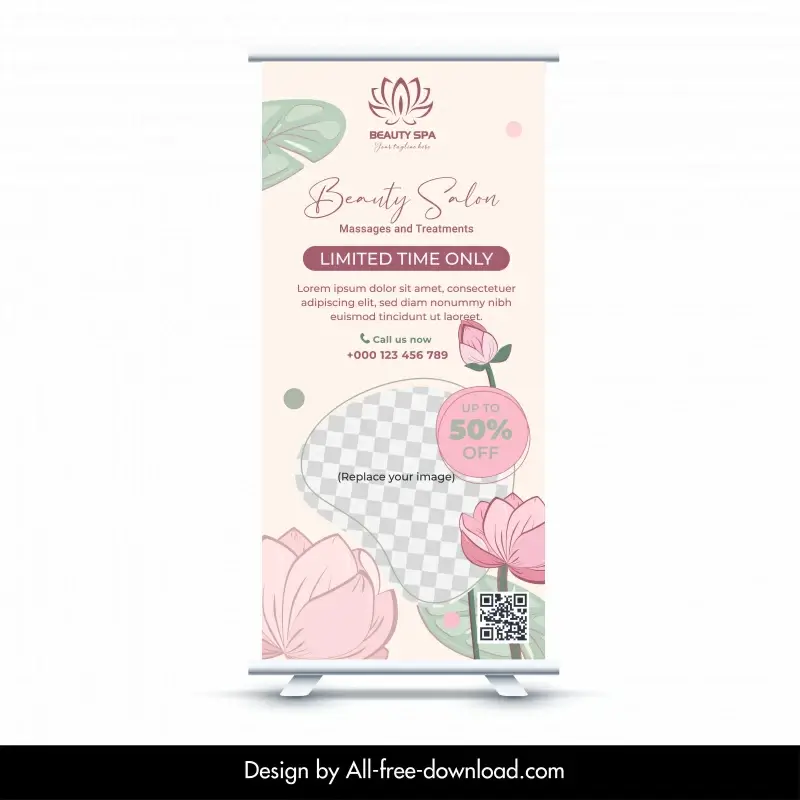beauty spa salon poster template handdrawn lotus 