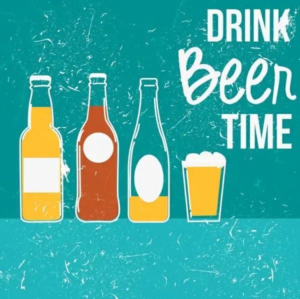 beer advertisement banner bottle glass icons retro design
