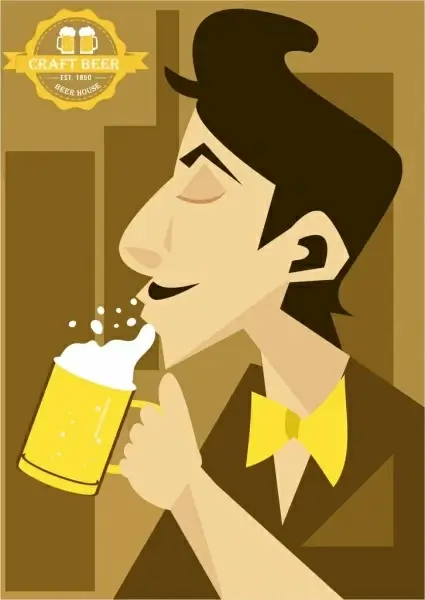beer advertisement man drinking icon cartoon design