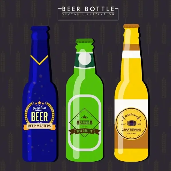 beer bottle icons shiny colored design