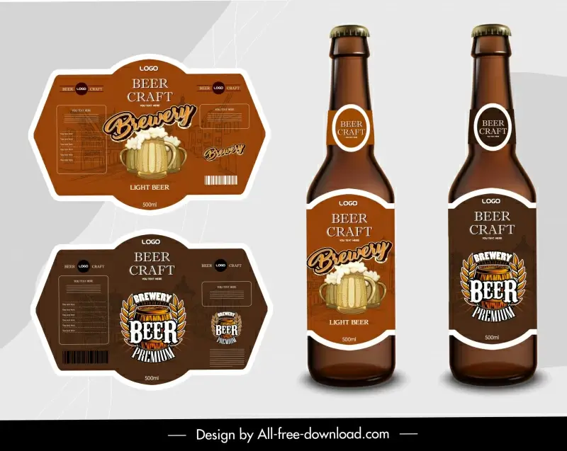 beer bottle label template flat classical design