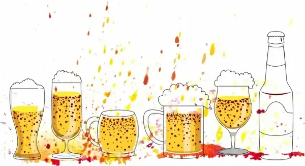 beer cheering drawing bottle glass icons sketch