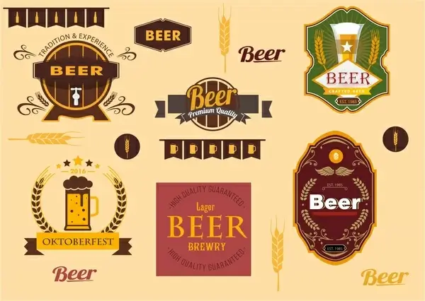 beer labels sets with vintage design style