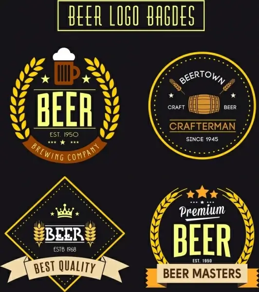 beer logo badges collection various colorful classical styles