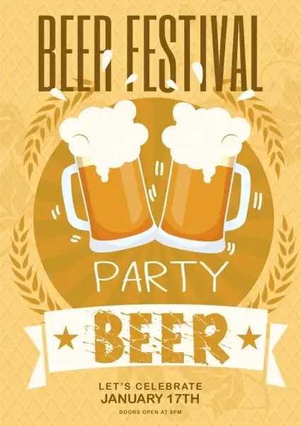 beer party banner yellow design foam glass icons