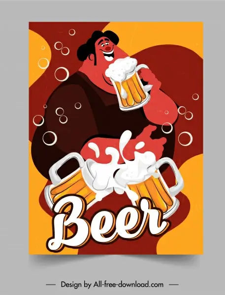 beer party poster clinking glasses fat man sketch