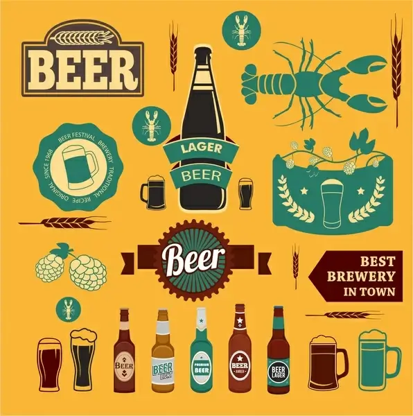 beer promotion design elements collection in various styles